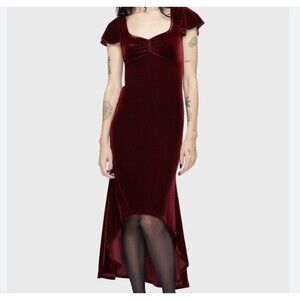 KILLSTAR Small Red Velvet Dress Hadrian Muse Cap Sleeve Vamp Goth Hi Low Hem $90